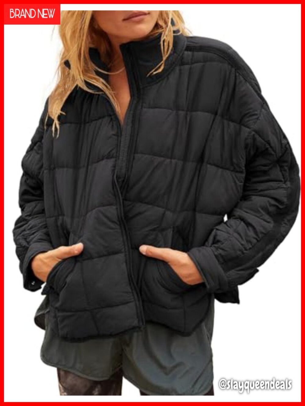 Baggy Lightweight Zip Puffer Jacket Warm Winter Down Coat with Pockets